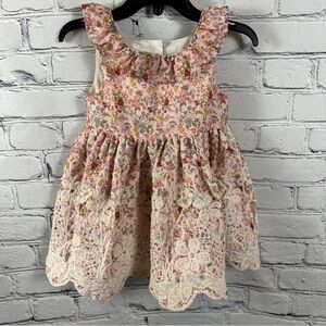 Laura Ashley London Sleeveless Dress Floral Ruffled Lined Buttons Pink 18 Months